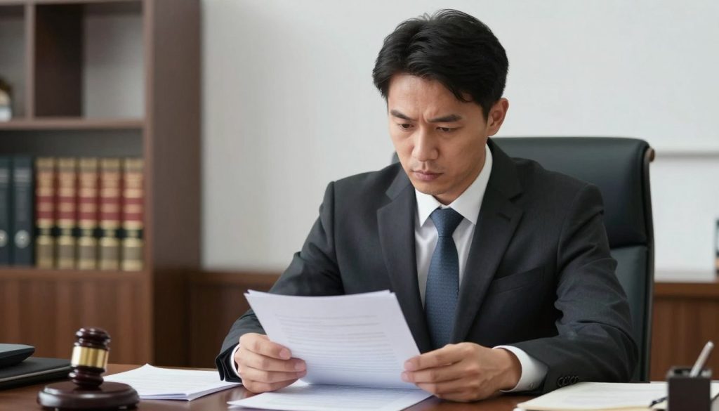 Criminal defense attorney reviewing domestic violence case documents