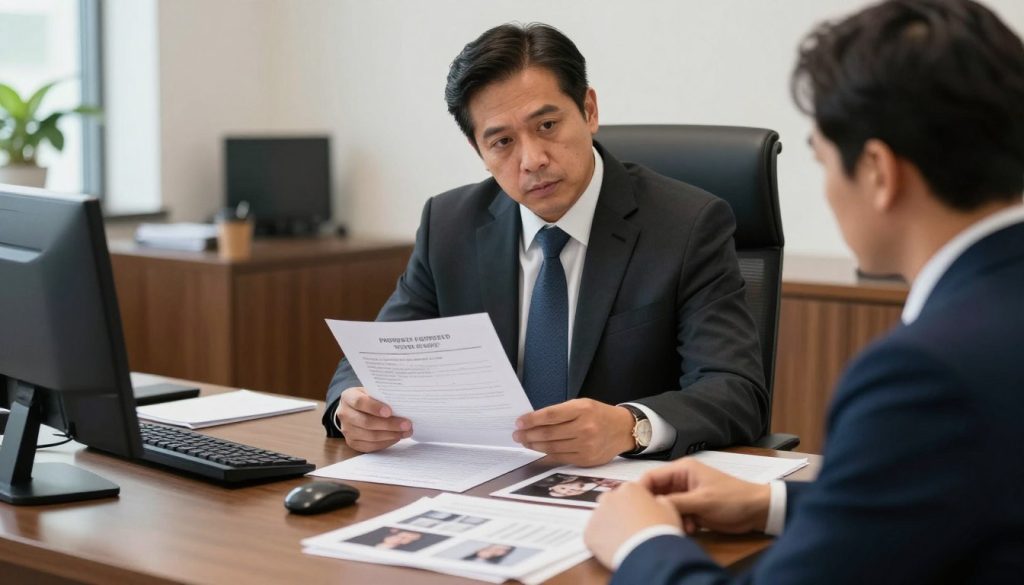 Criminal defense attorney reviewing property crime evidence with client