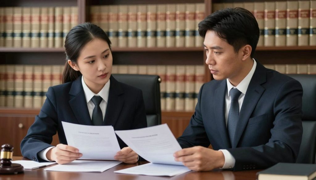 Criminal defense attorneys reviewing domestic violence case strategy