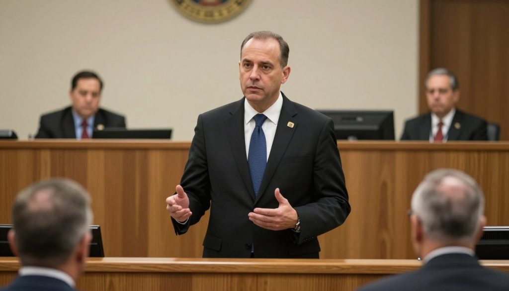 Defense attorney arguing drug case in Los Angeles courtroom