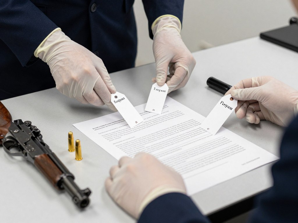 Evidence being examined in a weapon charges case