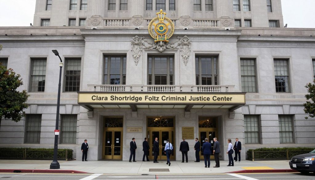 Los Angeles County Criminal Courts Building where crimes of violence cases are prosecuted