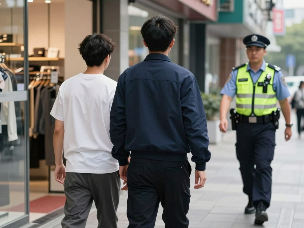 Person being arrested for petty theft outside a store